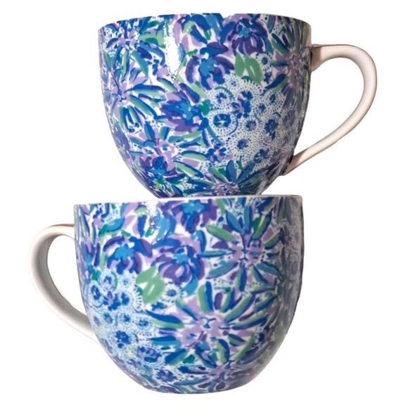 Lilly Pulitzer Floral Gold Blue Multi Ceramic Coffee Mug Cup Dishwasher Safe - Picture 5 of 7